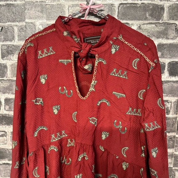 Double D Ranch Red Tiered Western Trails Tie Rodeo Cowgirl Midi dress - Picture 3 of 13